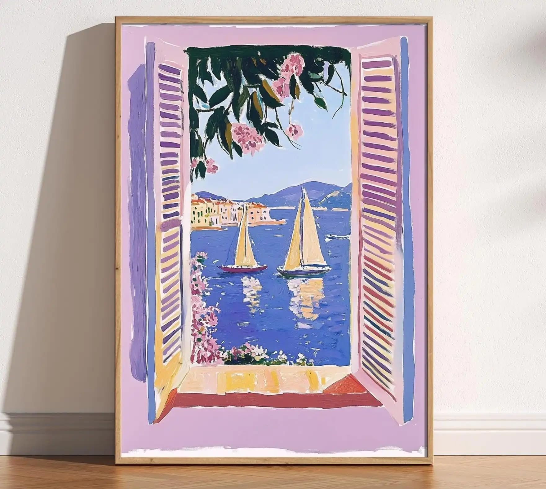 LTjiajuypd Henri Matisse Mediterranean Open Window Series Canvas Prints Wall Art Sea Orange Tree Coastal View(60x80CM/Frameless)