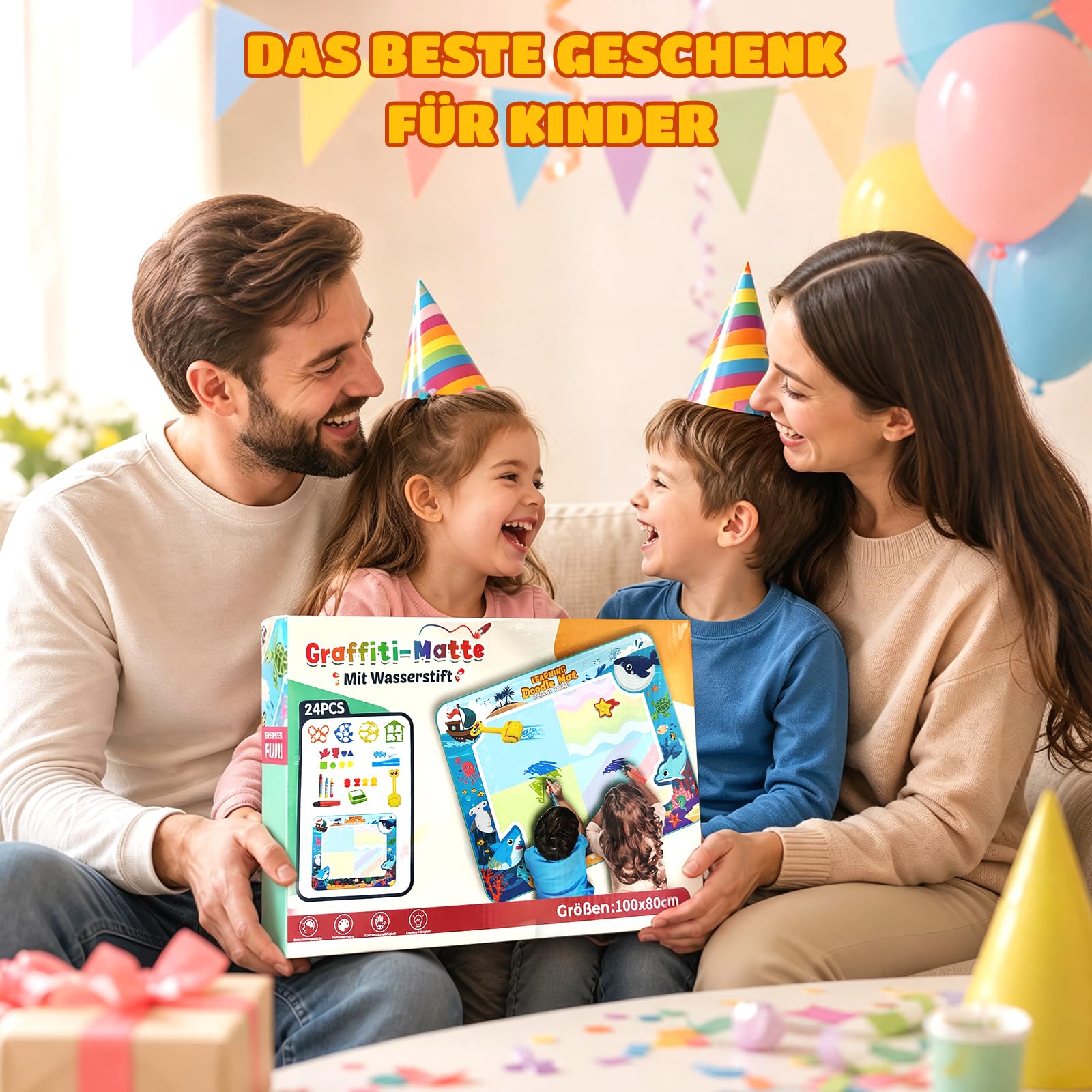 chellago Tappeto Magico 120x90cm, con Accessori, Giochi Educativi Interattivi per Bambini dai 2-6 Anni, Riutilizzabile, Nessun Inchiostro, Nessun Disordine