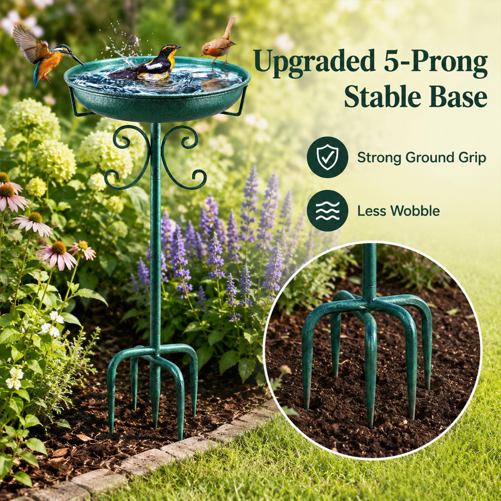 Bebedero Pajaros 88 Cm con Base de Cinco Patas Mejorada, Comedero Pajaros Exterior Independiente para Jardín, Patio y Decoración de Césped