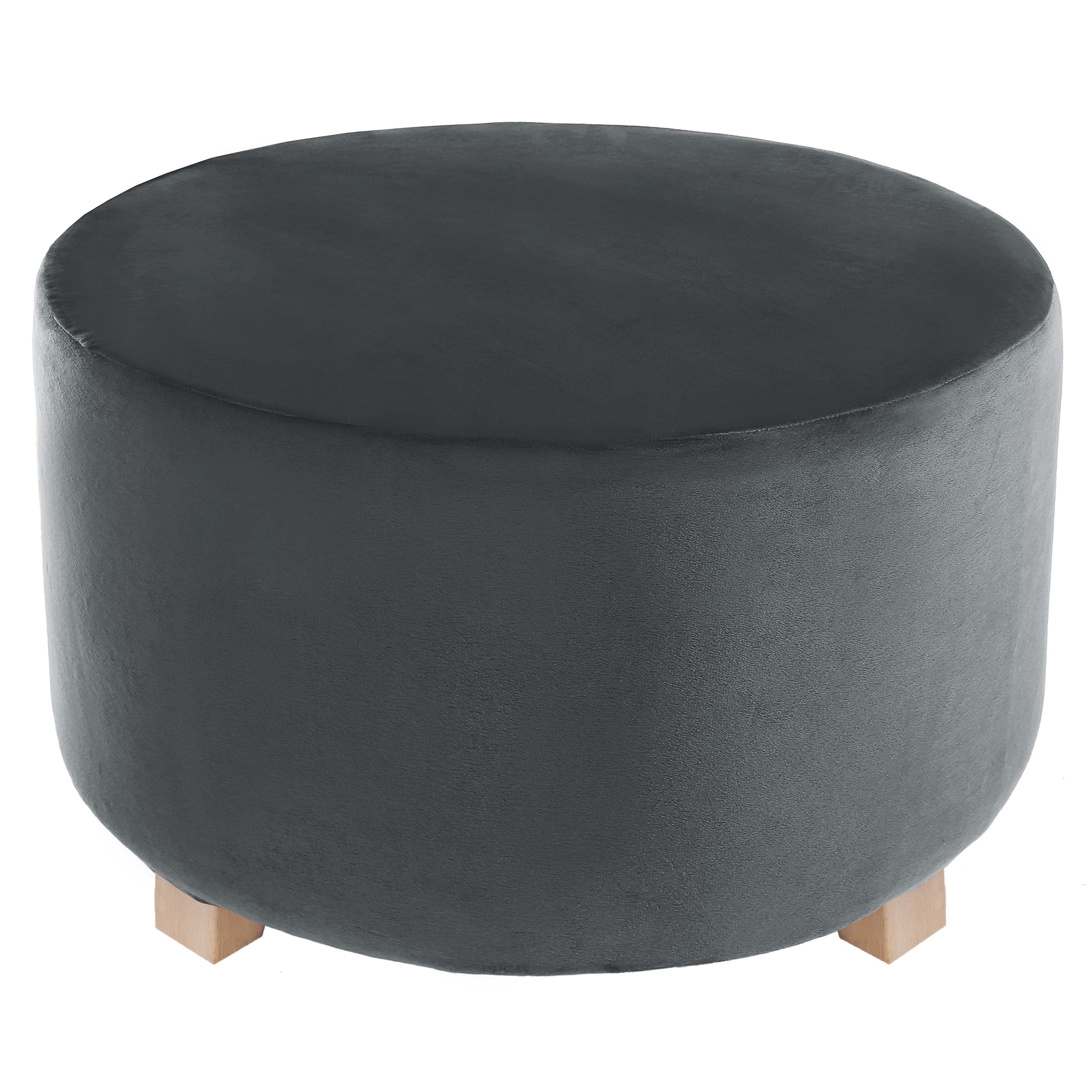 MikiUp Velvet Round Ottoman Cover - Stretch Footstool Slipcover Soft Stool Ottoman Protector Slip Covers with Elastic Bottom for Living Room, Drak Gray, Large