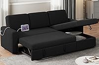 Yaheetech Reversible L-Shaped Sectional Sofa w/ Pull-Out Bed, Chaise Storage, USB Ports - Black Sleeper Couch 80.5"