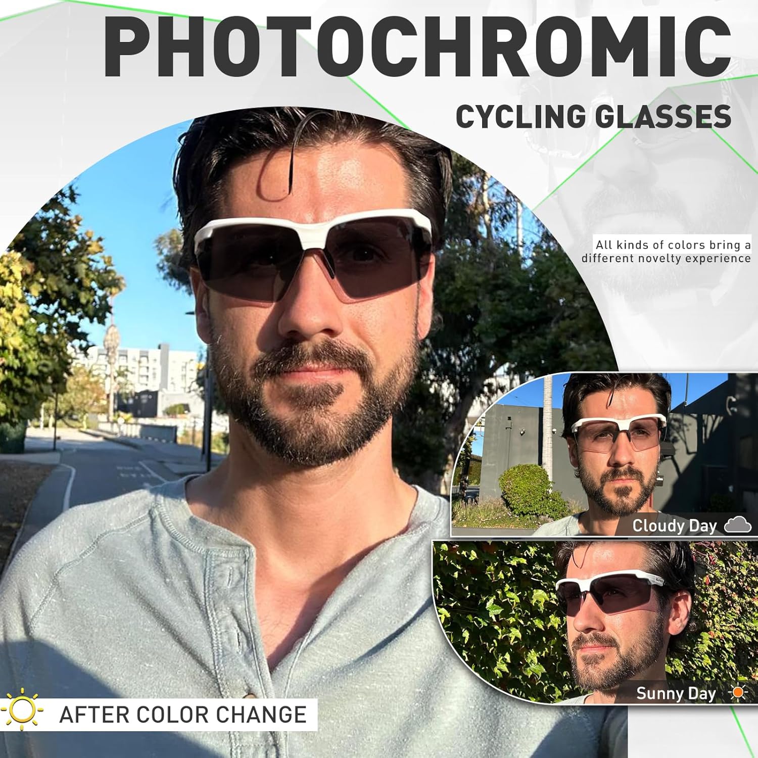 KAPVOE Photochromic Sports Sunglasses for Men Women Cycling Sunglasses UV400 Protection MTB BMX Running Riding Bike K87