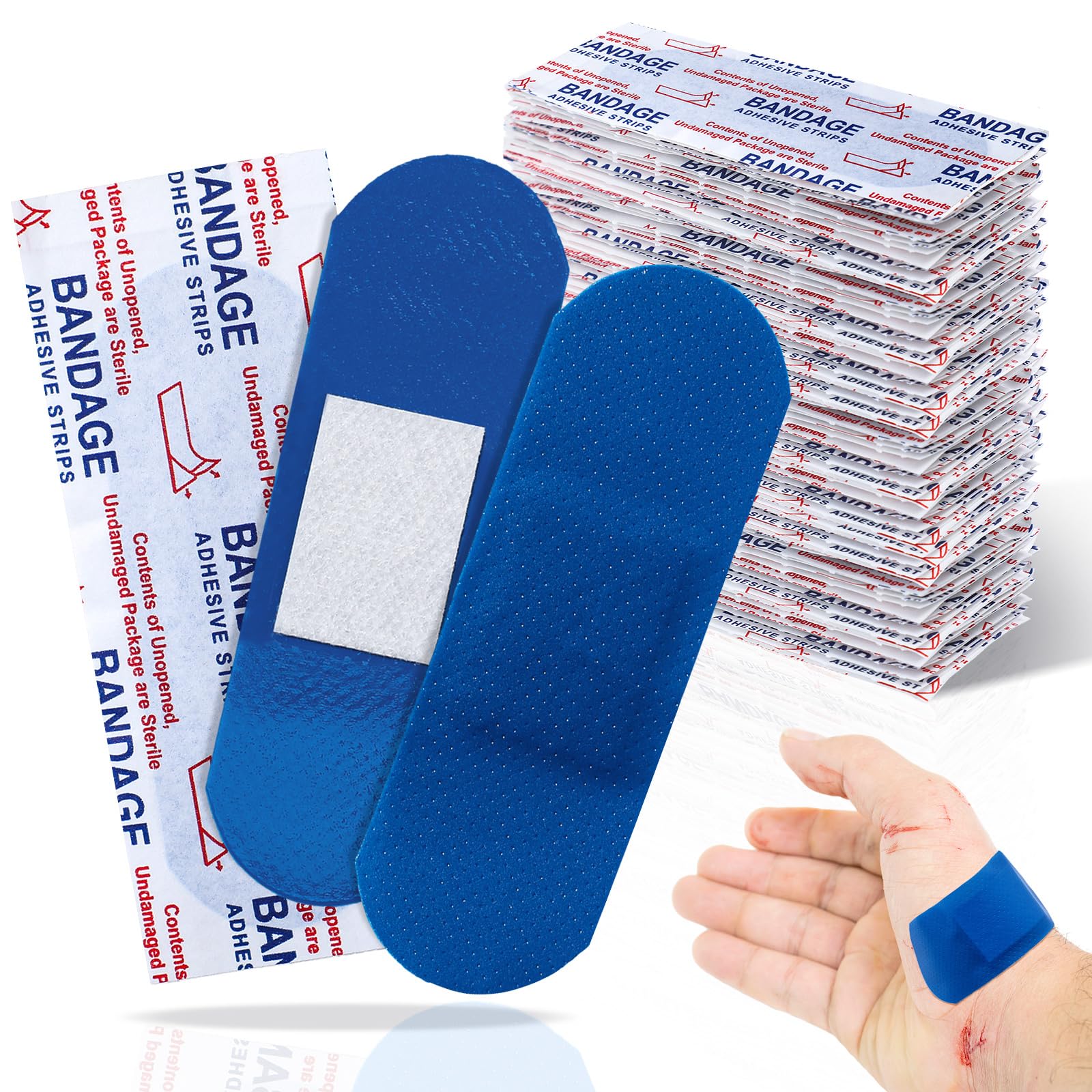 Geiserailie 120 bende blu rilevabili per la cura delle dita, impermeabili, flessibili, antiaderenti, senza lattice, per catering, kit di primo soccorso, cura e protezione delle ferite (2,5 x 7,6 cm,