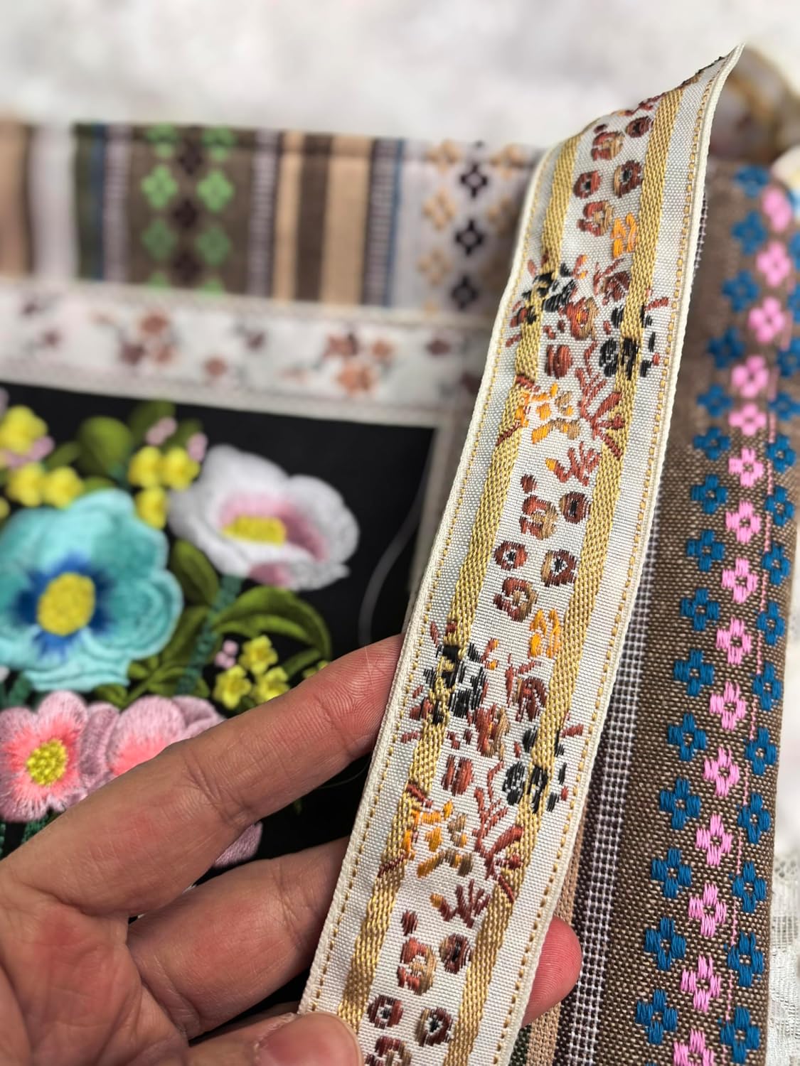 Leimandy Boho Embroidered Crossbody Bag - Vintage Floral Hippie Style Shoulder Bag with Pocket, 11x11 Inch L6 | Handmade, Embroidered