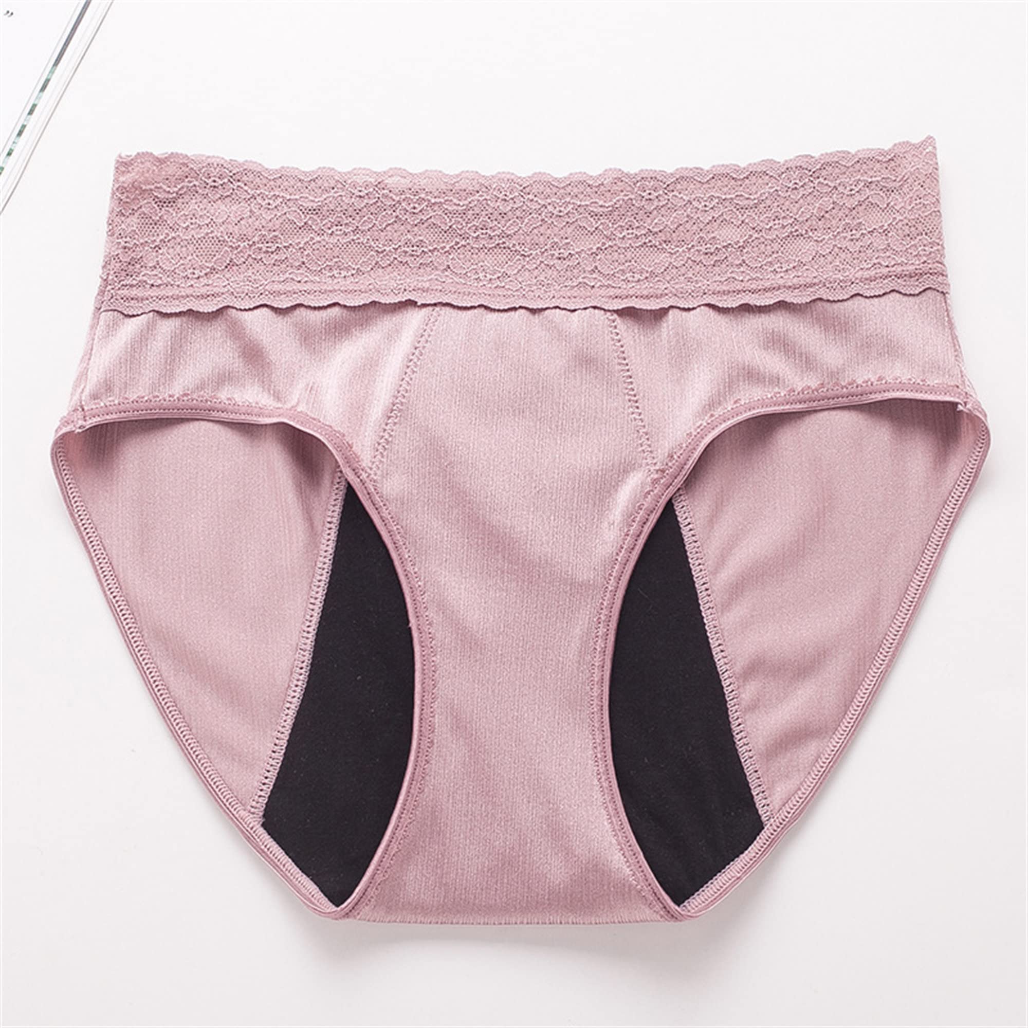 Calzoncillos fisiológicos de encaje de cuatro capas para mujer, cintura alta, transpirable, sexy, ropa interior cómoda y suave (rosa, morado, 5 piezas, XL)
