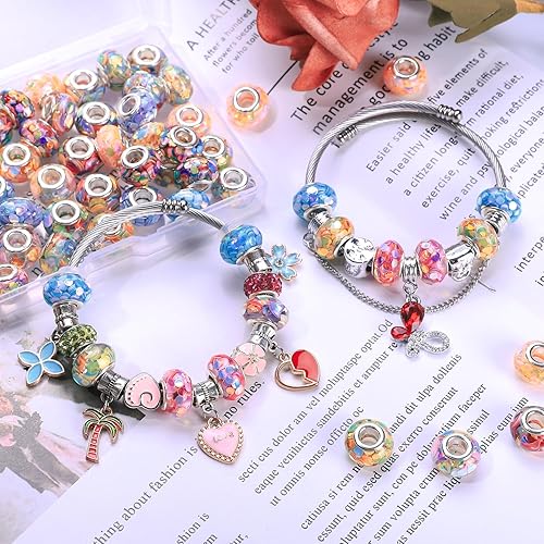 Miniatura 5 de AIPRIDY Cuentas de la suerte para niñas, cuentas de ámbar con agujeros grandes, cuentas espaciadoras europeas para manualidades, pulseras y