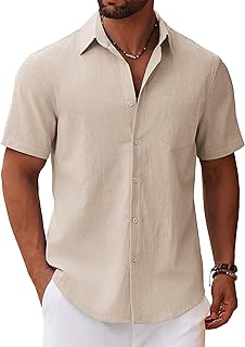 COOFANDY Men\'s Short Sleeve Summer Shirts Cotton Shirts Casual Beach Shirts Holiday with Pocket