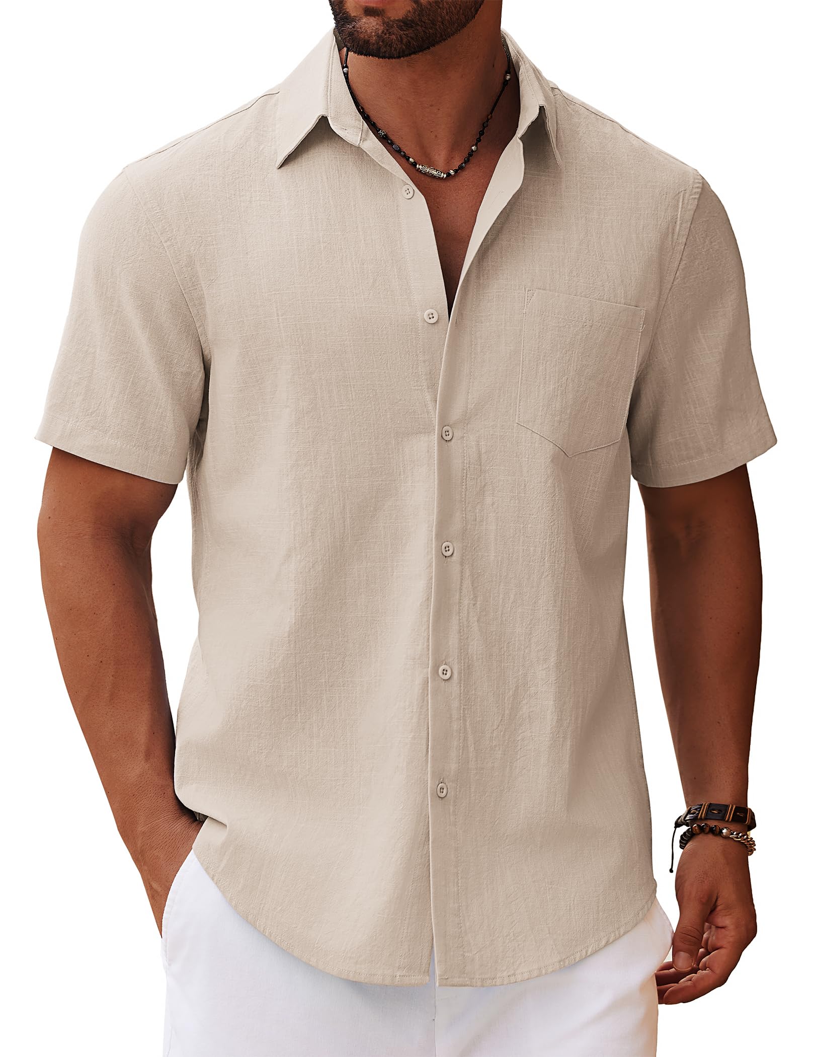 COOFANDY Hemd Herren Kurzarm Leicht Sommerhemd Herrenhemd Kurzarmhemd mit Brusttasche Strandhemd Casual Urlaub