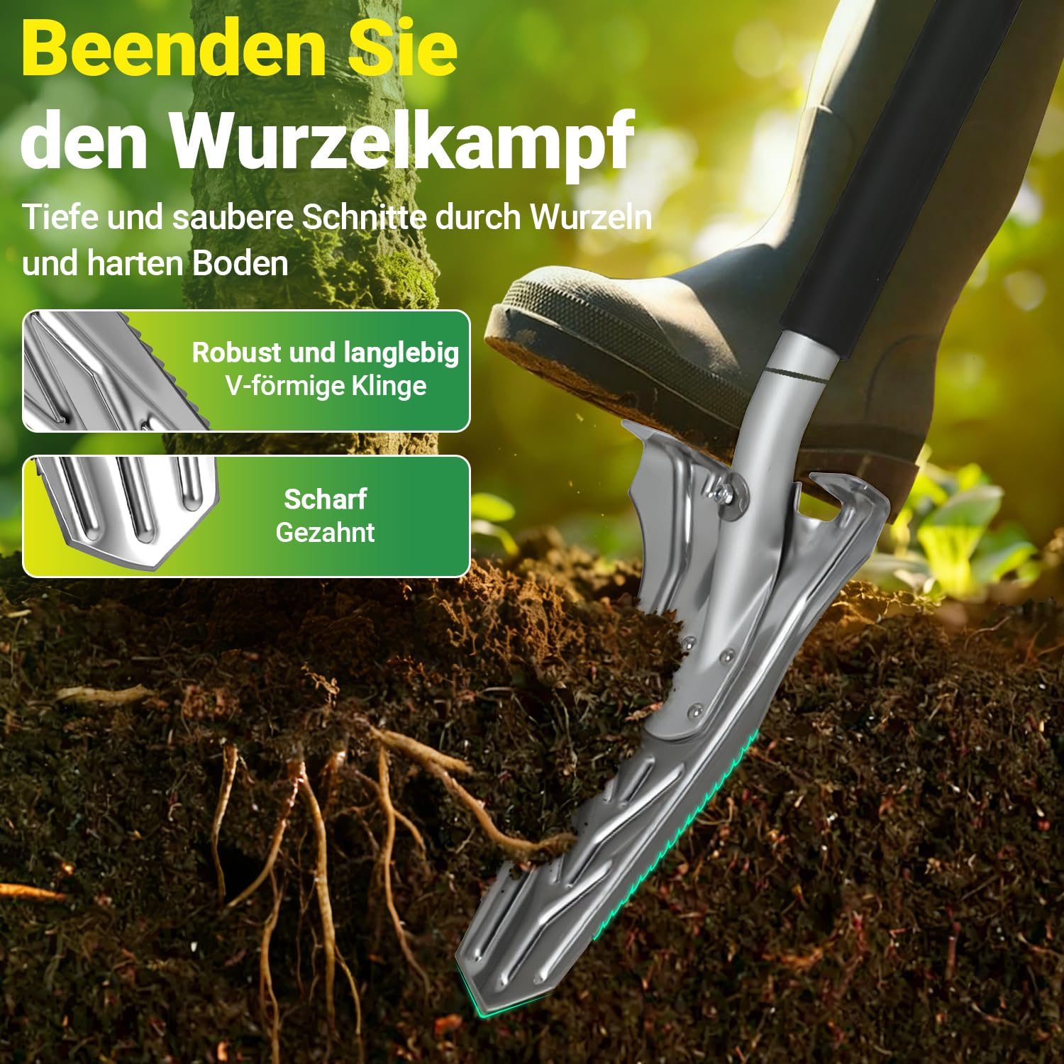 Bêche de drainage avec dents de scie, pelle de jardin pliable 120