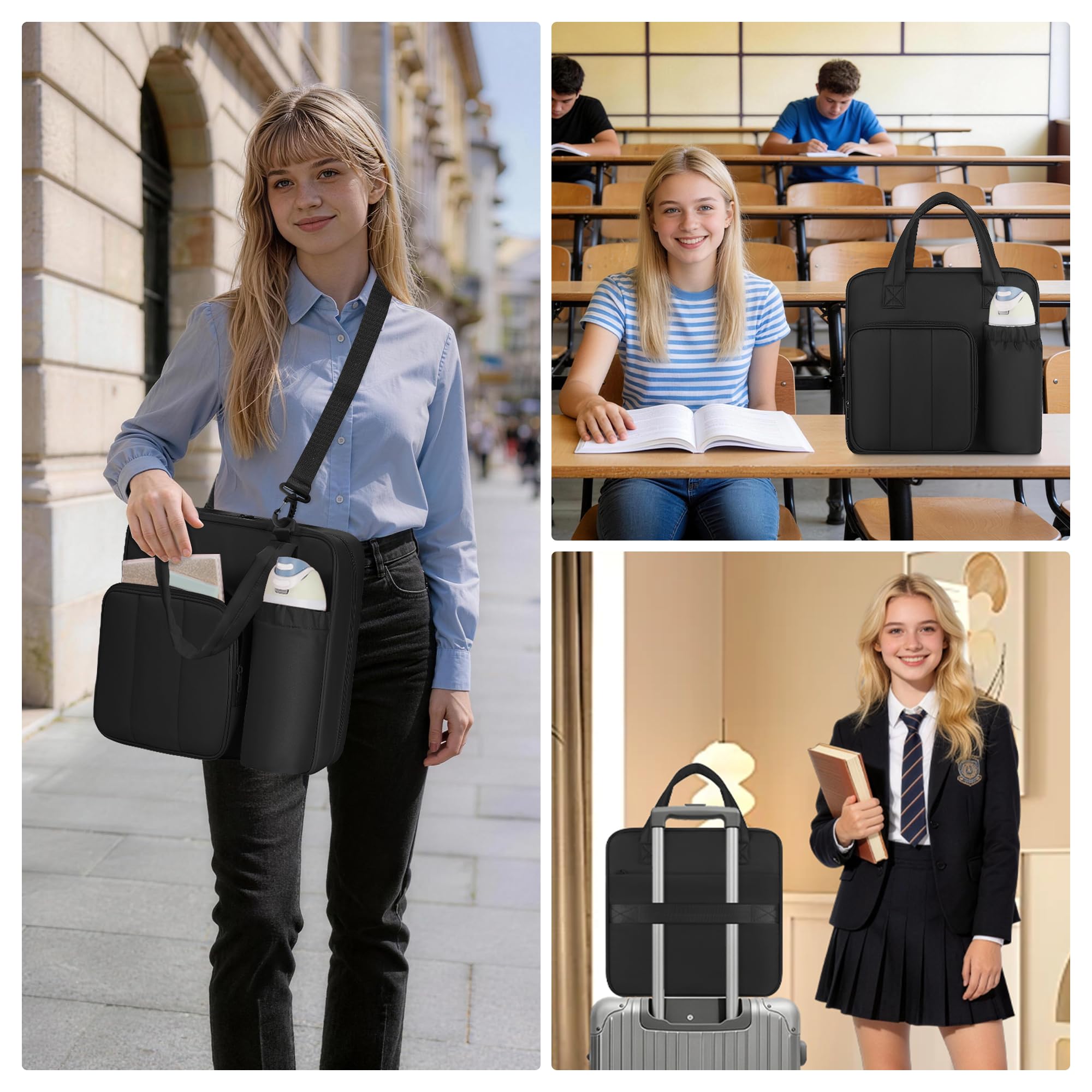 Carpeta con cremallera mejorada, juntas tóricas de 3 y 2 pulgadas, capacidad de 600 hojas con funda para laptop de 13 pulgadas y soporte para botella de agua, bolsa de carpeta con múltiples bolsillos