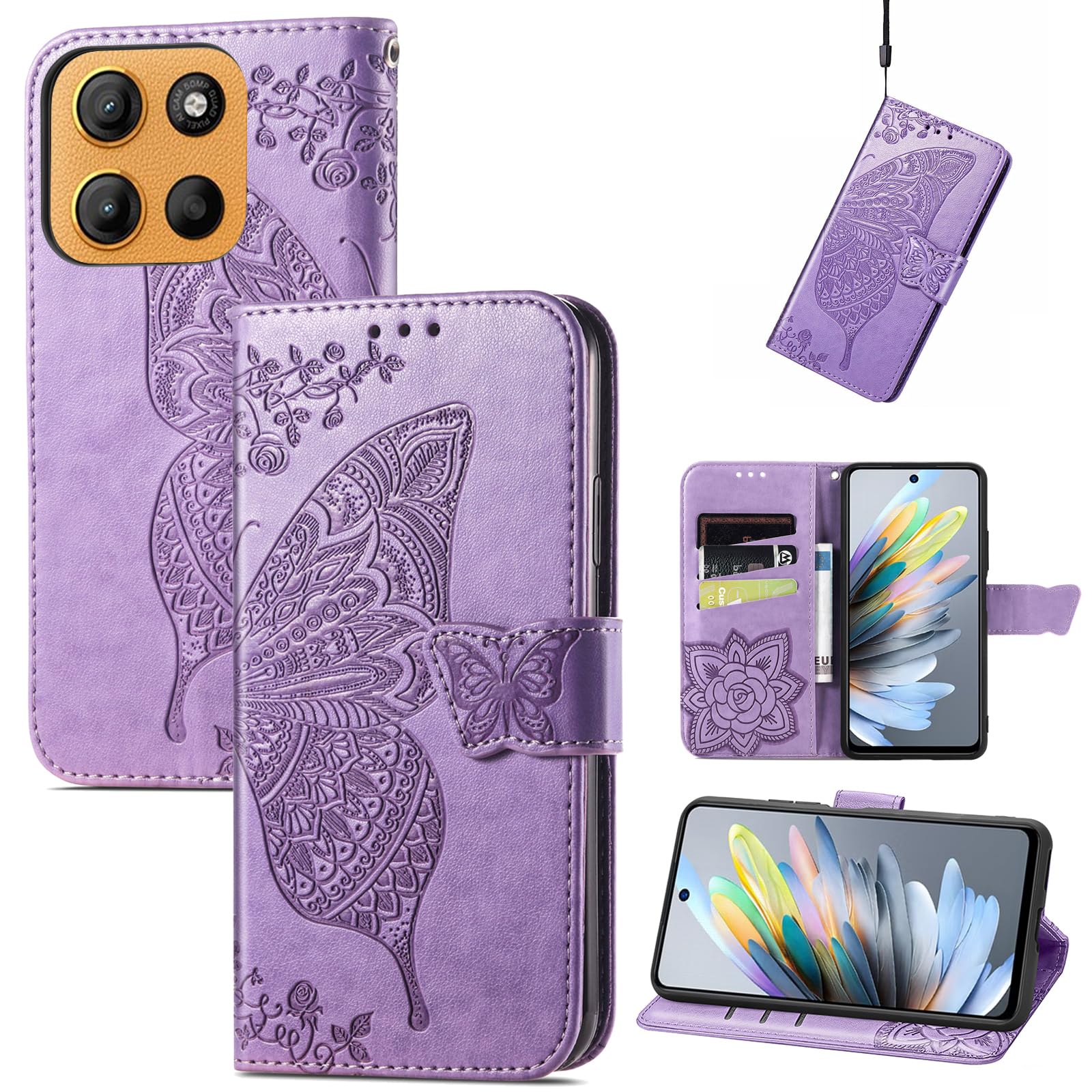 Custodia Per Motorola Moto G15, Pelle Portafoglio Rfid Blocco Magnet Flip Phone