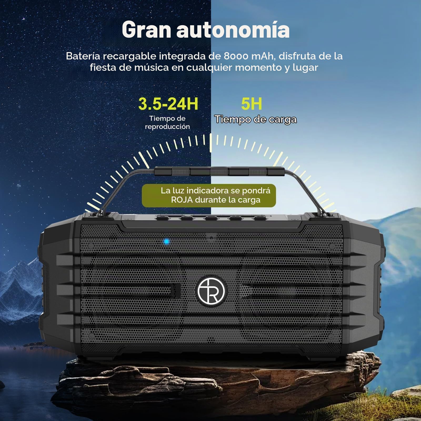 Altavoz Bluetooth portátil de 120 W con Pico de 80 W, emparejamiento TWS, Graves Profundos, Altavoz de Alta fidelidad, Resistente al Agua IPX6, Boombox de Sonido DSP para Exteriores, Camping (Negro)