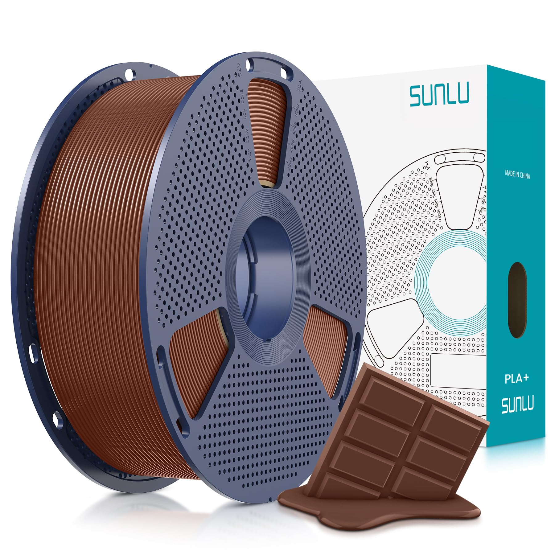 SUNLU PLA Plus Filament 1.75mm Chocolate 1KG | Neatly Wound, Upgrade PLA Filament, Dimensional Accuracy +/- 0.02 mm, Fit Most FDM 3D Printers