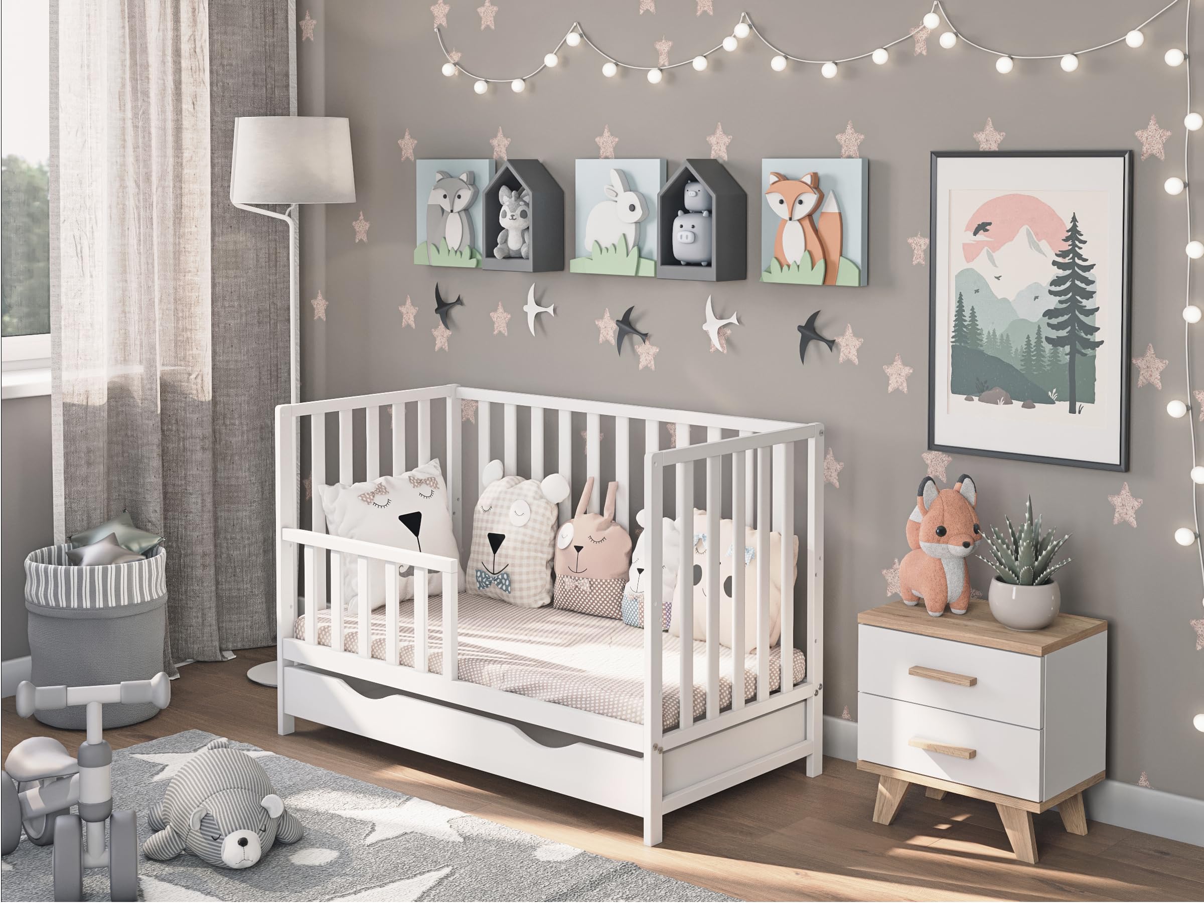 Generico Letto per bambini Lulu con materasso cassetto e kit di conversione 120x60 cm – cresce insieme al vostro bambino