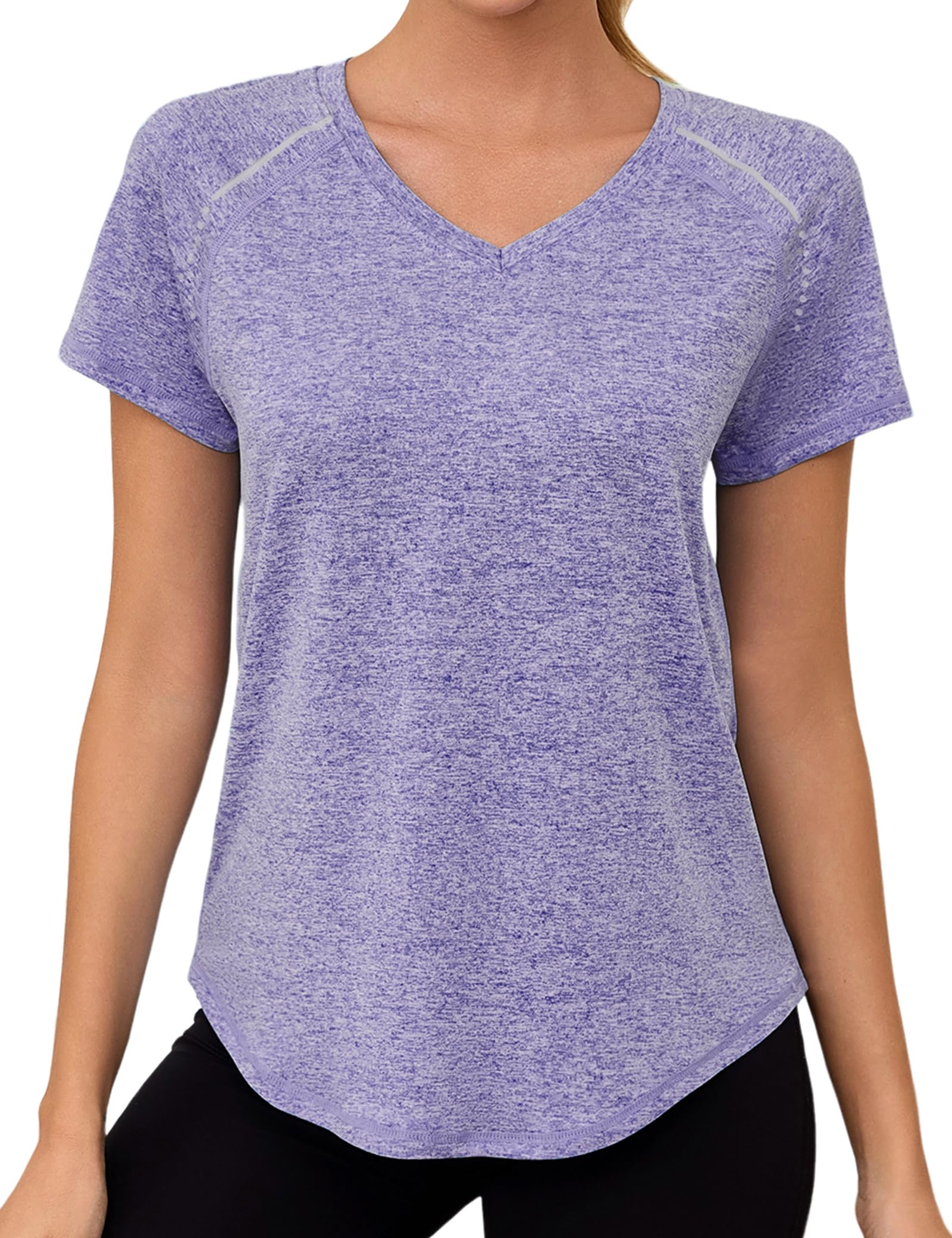 Gyabnw Damen Sport Fitness T-Shirt Kurzarm V-Ausschnitt Atmungsaktiv Funktionsshirt Leichtes Sport Oberteile Damen Top Für Fitness