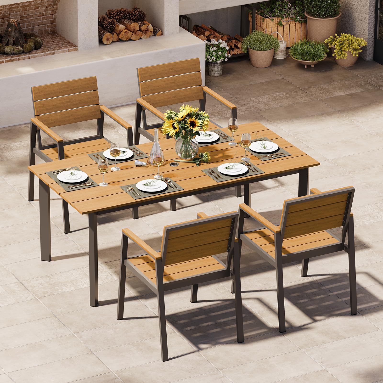Oasbira Gray & Teak Outdoor Dining Set