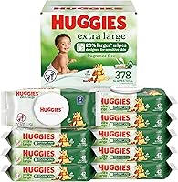 Huggies Extra Large Unscented Baby Wipes, 378 XL Wipes in 9 Flip-Top Packs, Hypoallergenic for Sensitive Skin