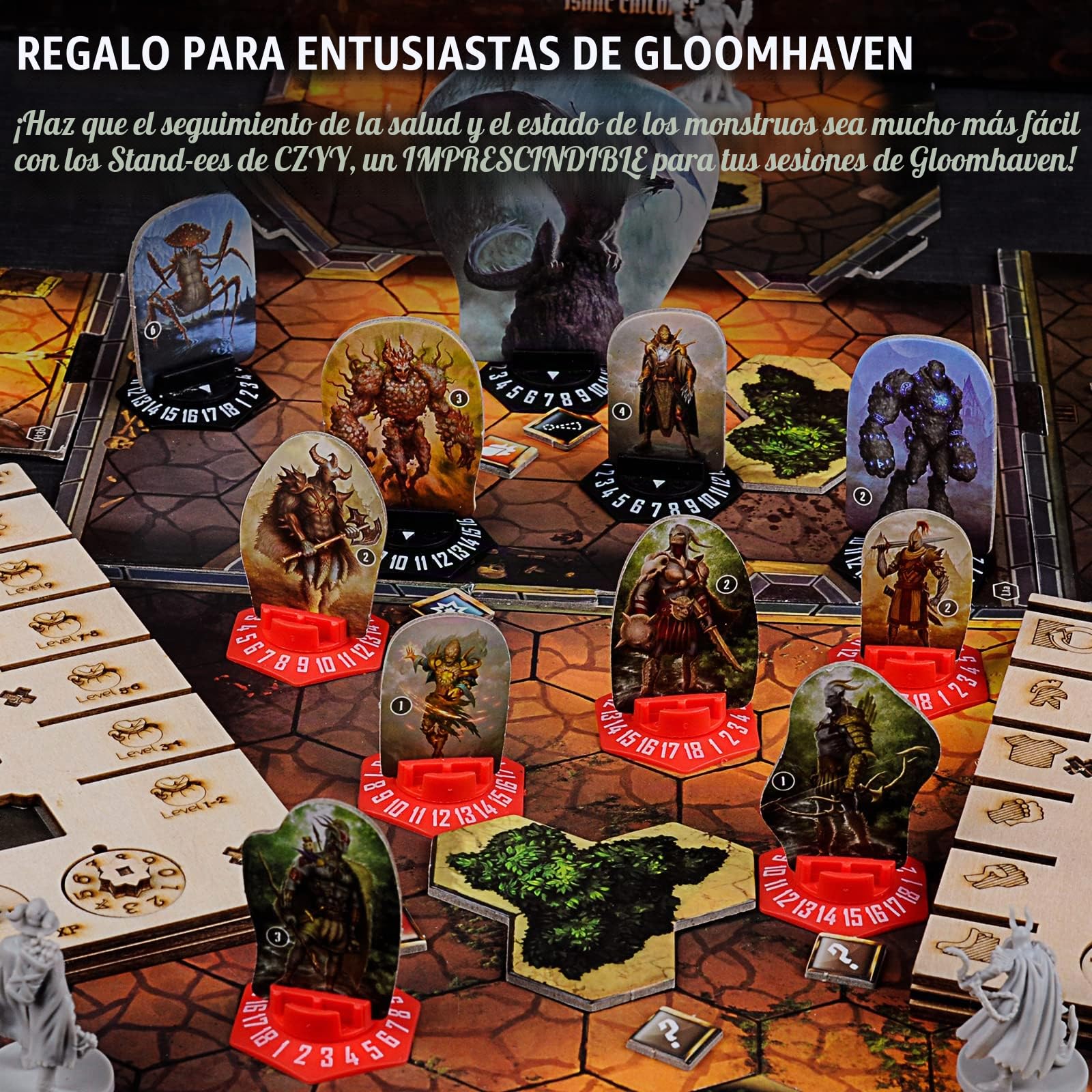 CZYY Bases Standee con rastreador de salud y ranuras para fichas de estado, paquete de 27 soportes hexagonales de plástico para juegos de mesa Gloomhaven y Frosthaven