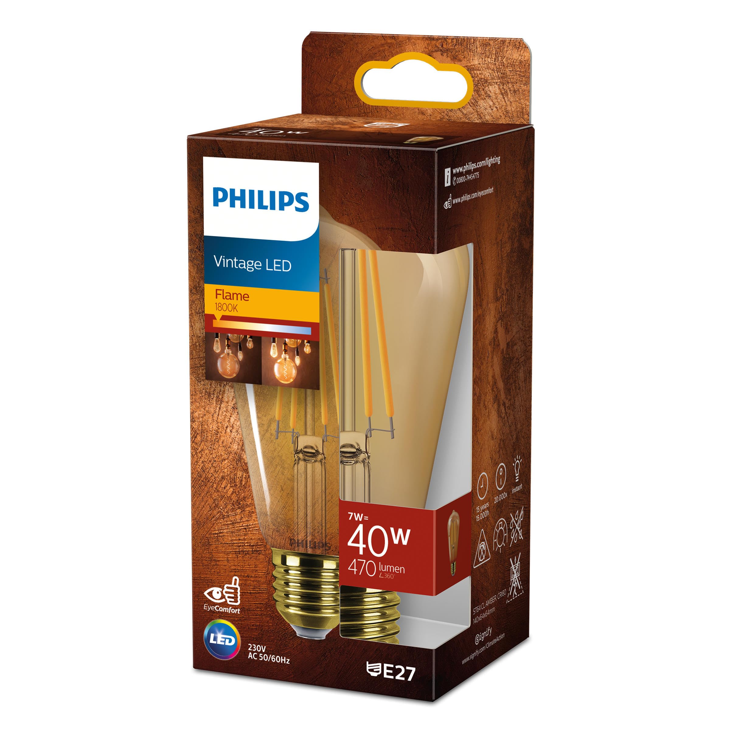 Philips LEDclassic E27 lamba, altın, 40 W yerine geçer, sıcak beyaz (1800 Kelvin), dekoratif lamba
