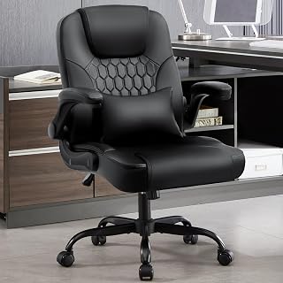 Nexthro BS-7140 Ergonomic PU Leather Office Chair with Lumbar Support, Flip-Up Arms for Short People - Black