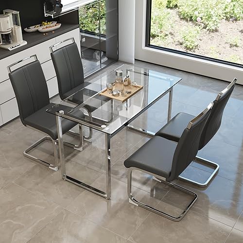 Miniatura 28 de Juego de mesa de comedor de 5 piezas Verde Mesa de cocina de madera con 4 sillas tapizadas y cojines de tela Diseño moderno y que ahorra