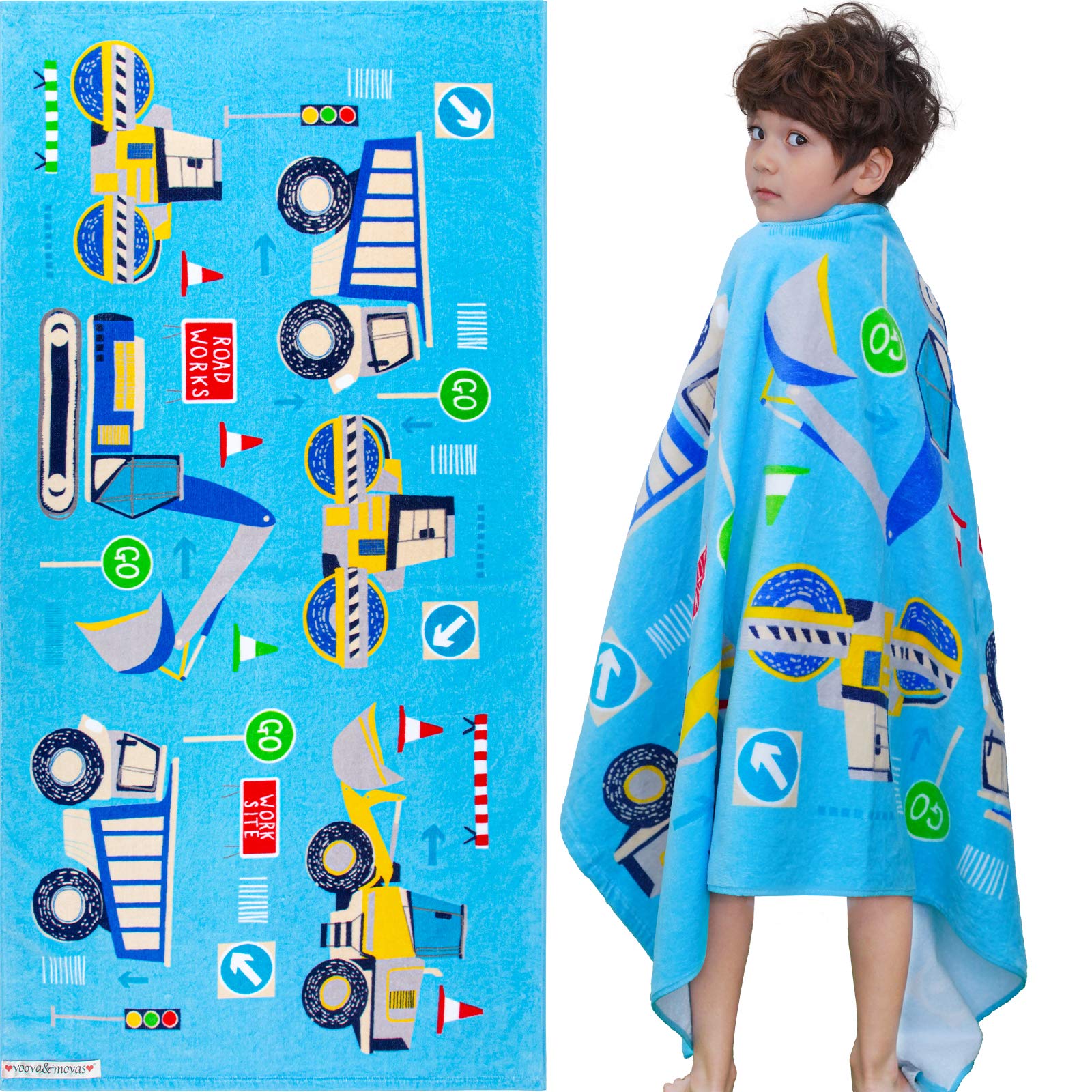 VOOVA & MOVAS Boys Beach Towels, 28"X54", 330GSM, Large Soft Absorbent Cotton Pool Towels for Toddler,Ideal for Swim, Surf, Beach, Bathroom and Camping, Vehicle