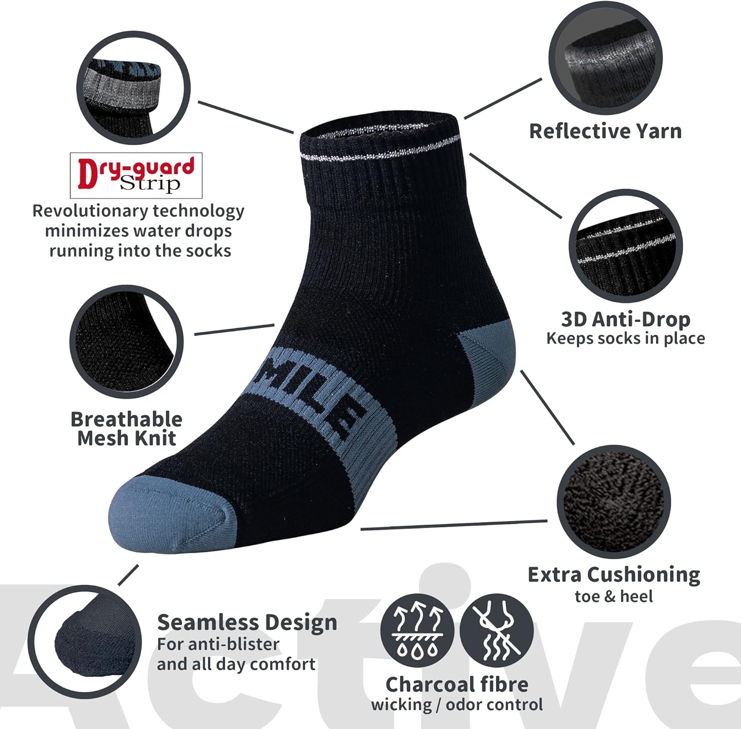 DRYMILE Active Waterproof Socks, Breathable, Cushioned, Running, Hiking, For Outdoor Activities in Cool Wet Weather – Ankle - Image 5