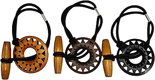 3 Pcs Wood Carving Toggle Hair Ties - Long Elastic Rubber Dreadlock Hold...