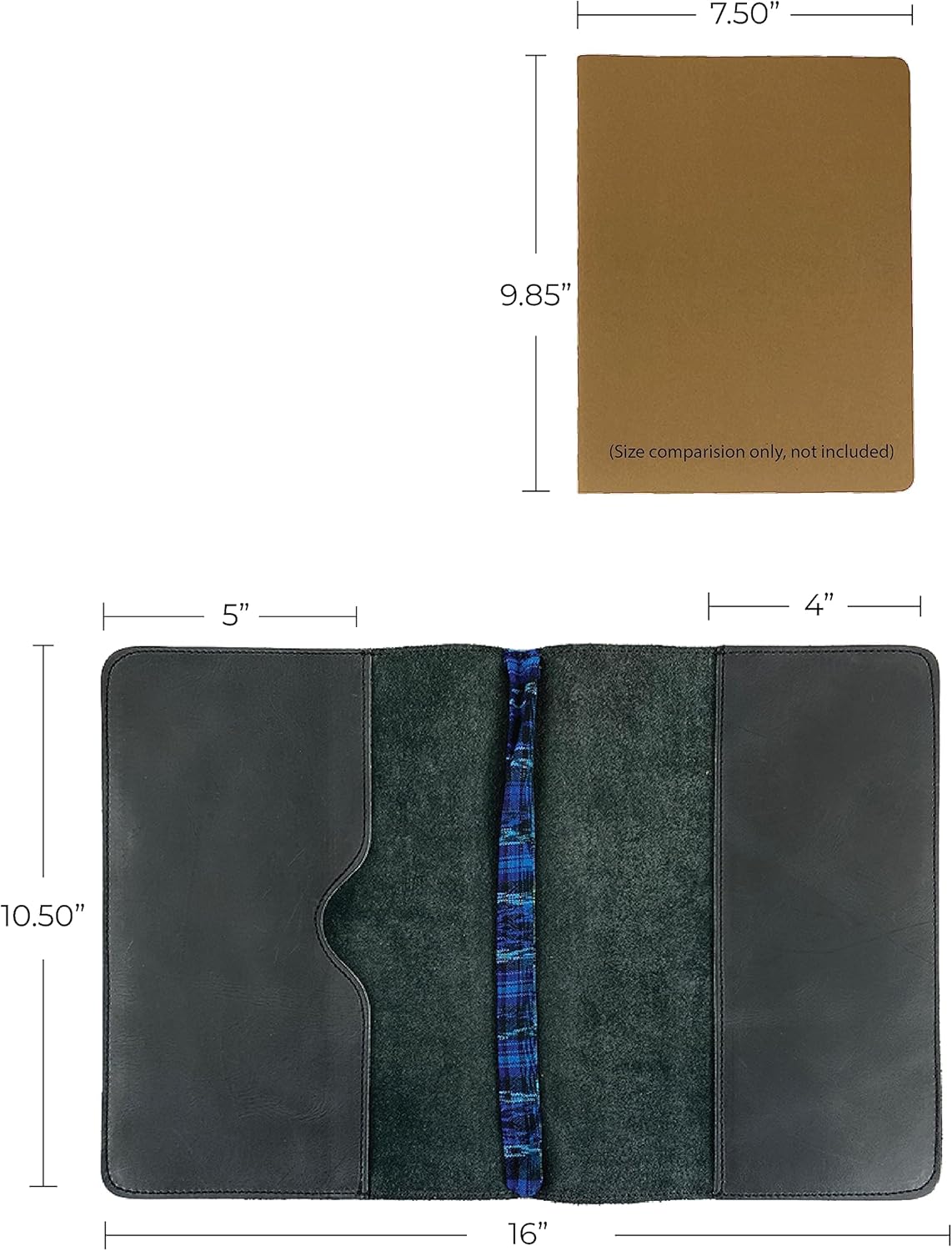 Hide & Drink, Journal Cover Compatible with Moleskine XL (7.5 x 9.75 in) with Strap, Refillable Case, Personal Planner, Full Grain Leather, Handmade Office & Work Essentials, Charcoal Black