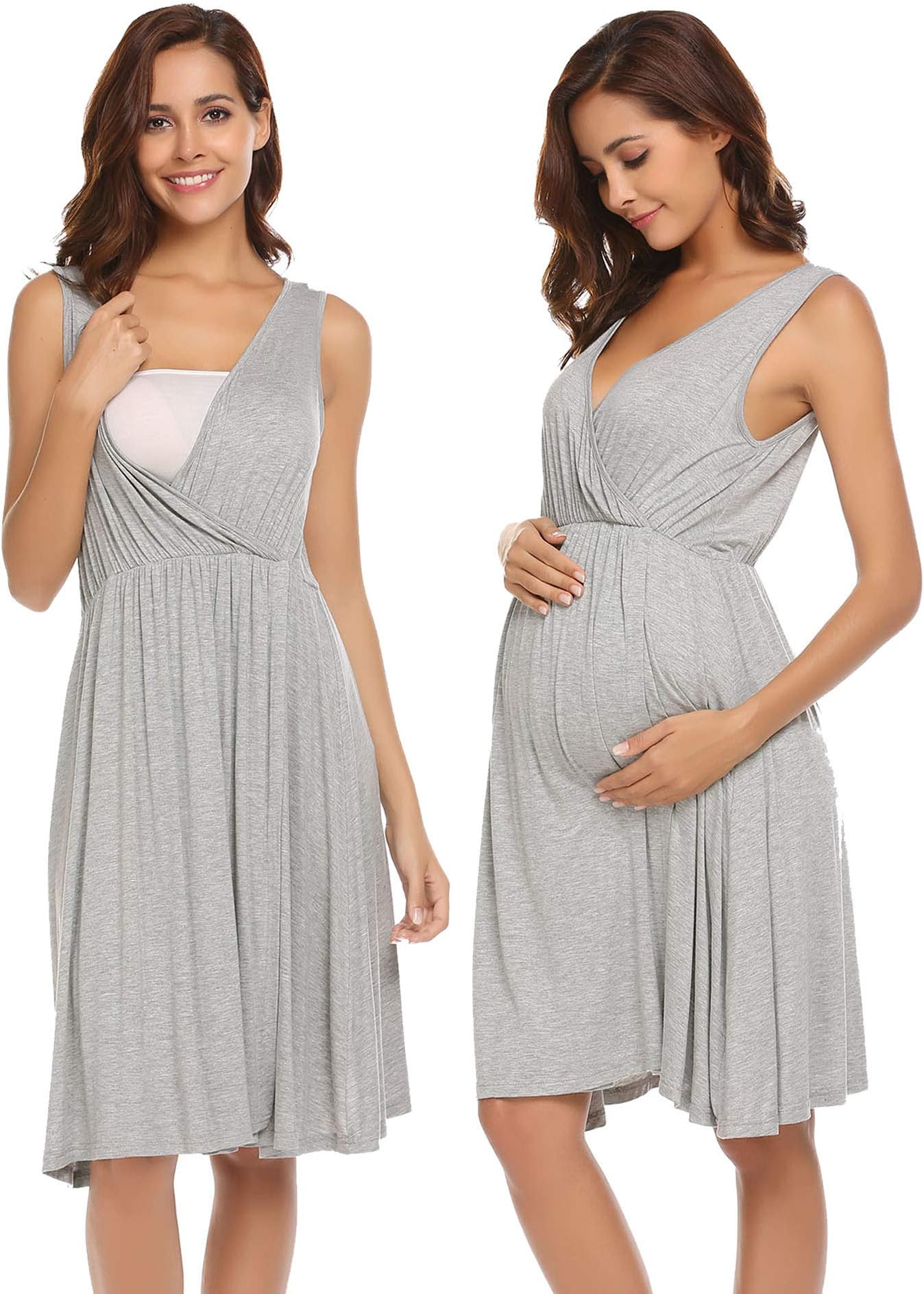 Ekouaer 3 in 1 Labor/Delivery/Hospital Gown Maternity Dress Nursing Nightgown Sleepwear for Breastfeeding S-XXL