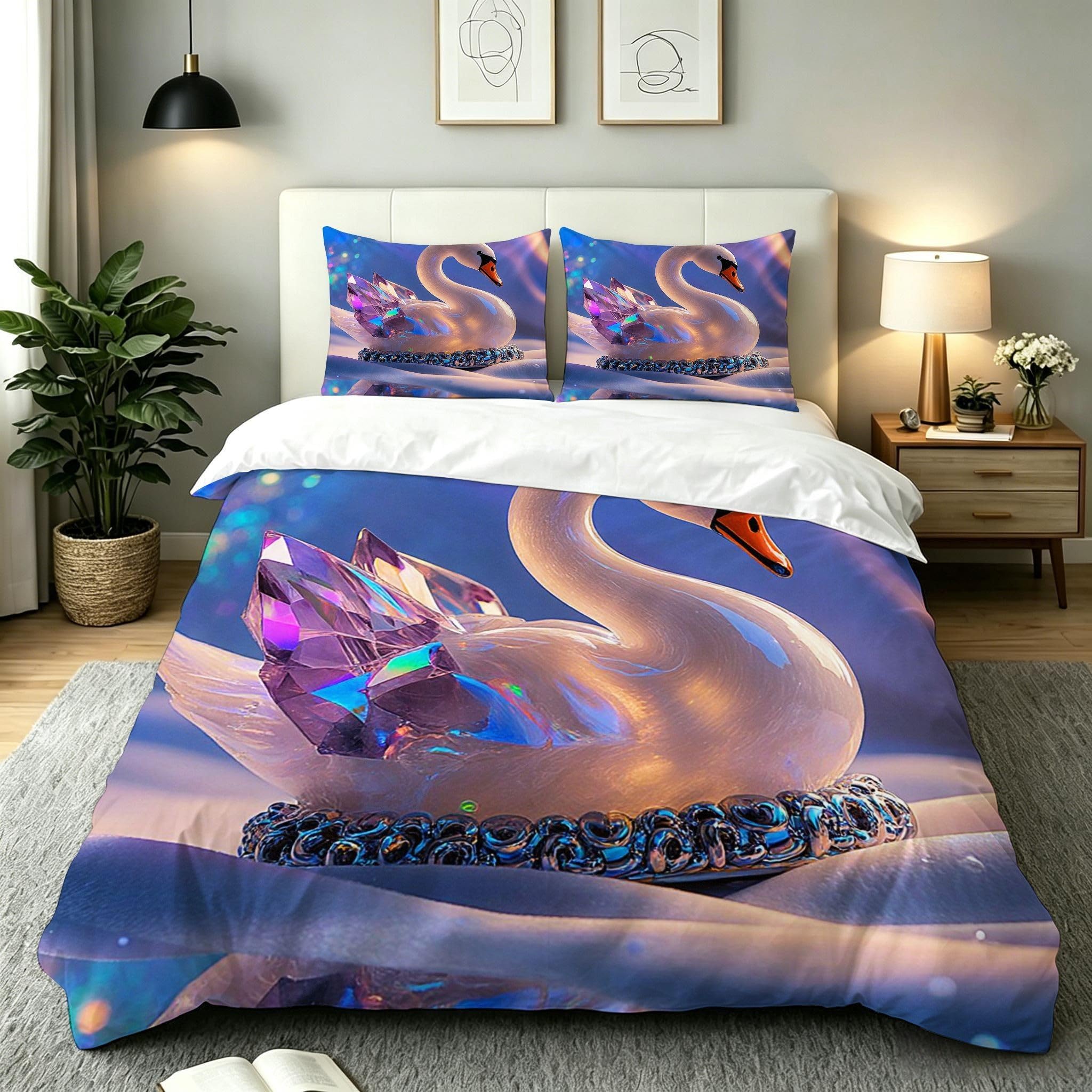 Housse de couette 140x200 enfant violette parure de lit microfibre avec 2 taies d'oreiller 65x65