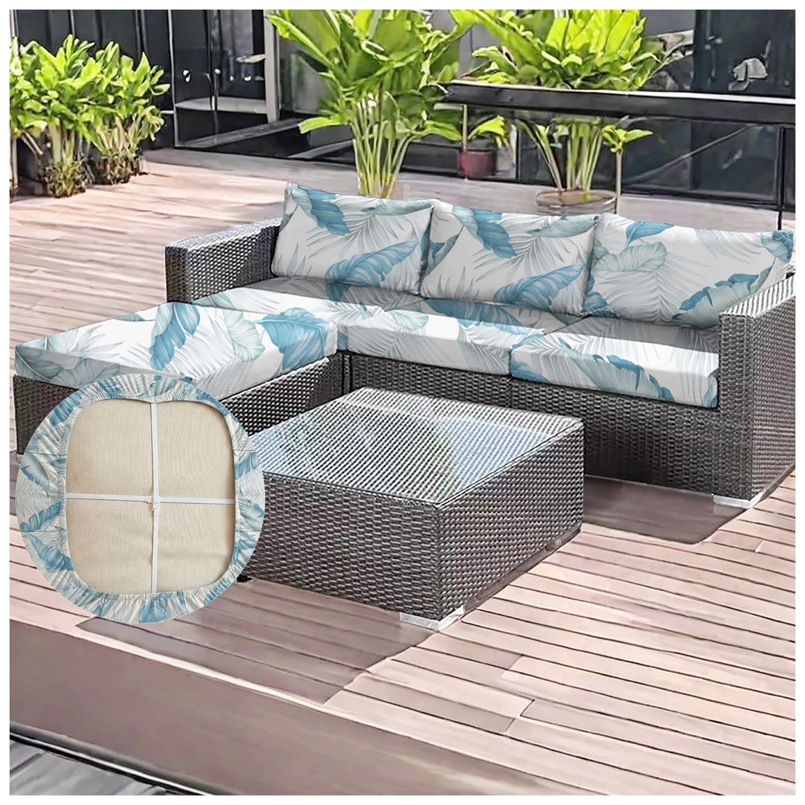 OREZAUQS 2/3/4 Pack Stretch Patio Cushion Covers | Water Resistant Outdoor Cushion Slipcovers | Washable Furniture Protector, Multiple Printed Patterns (E,L (3 PCS))