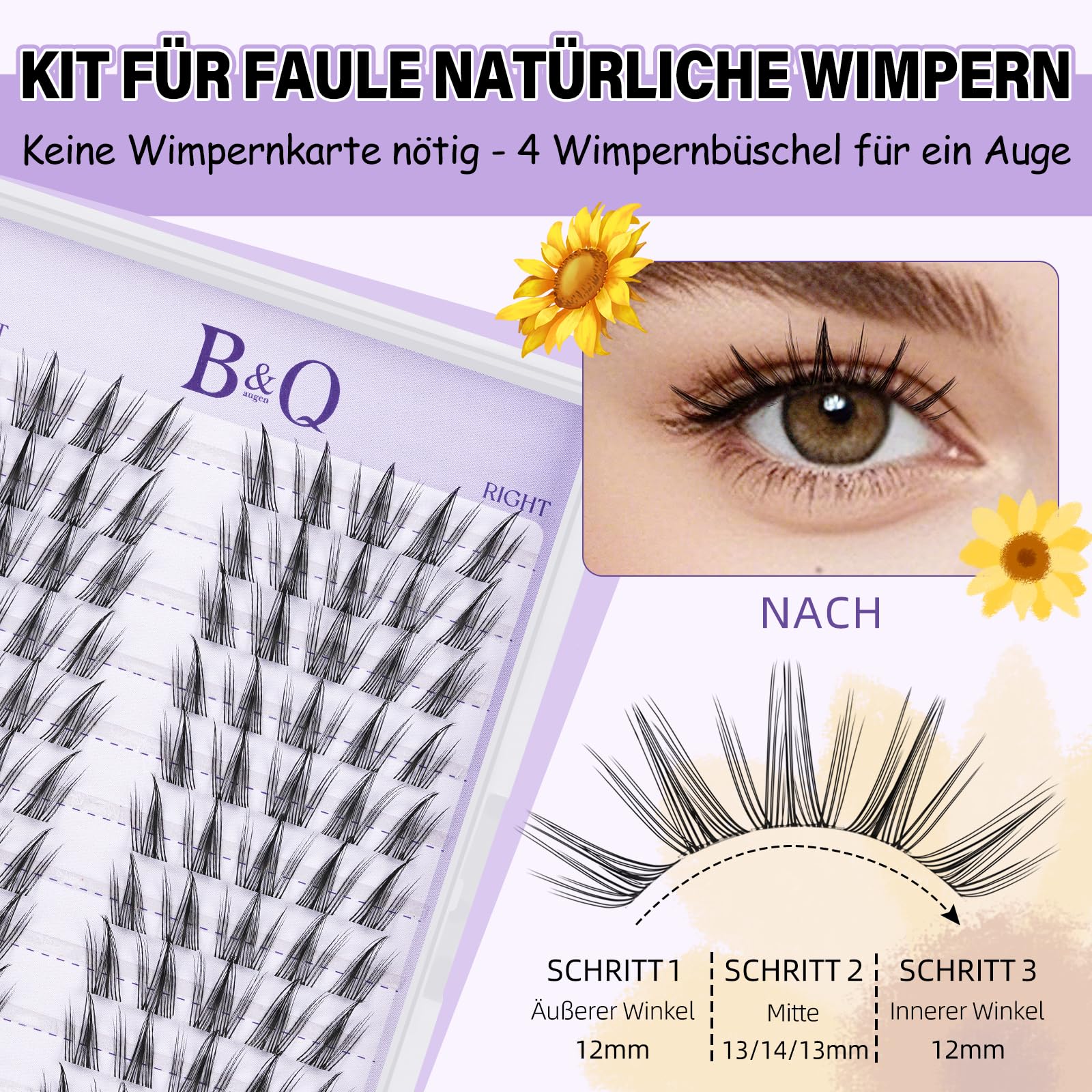B&Q 10 Paar Natürliche Wimpern Sonnenblumenstil Mit Unsichtbare Band Keine Lash Map Erforderlich! Wimpernverlängerungsset Mit Wimpernkleber Und Pinzette Für Neueinsteiger (Sunflower - 10 Paare)