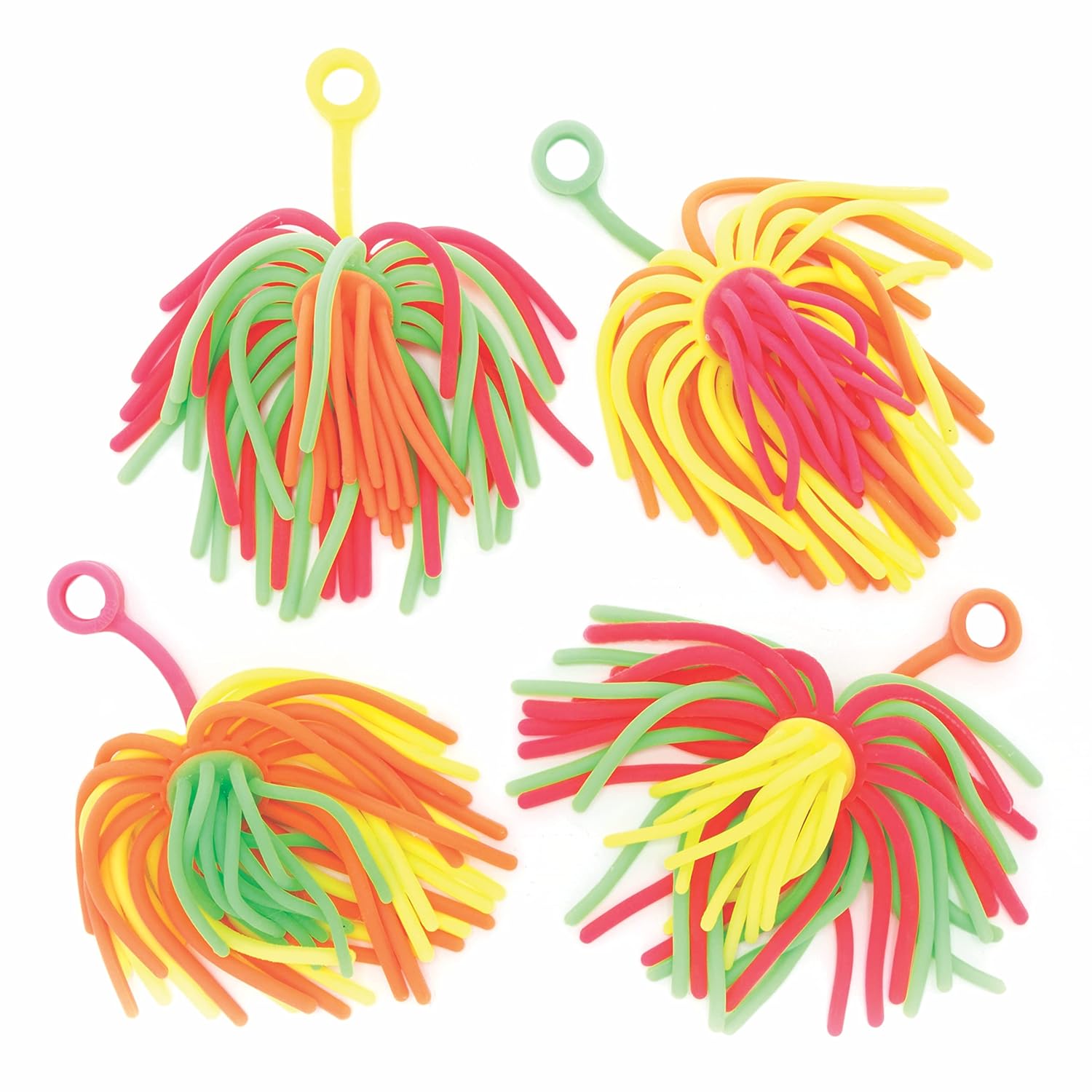 Baker Ross FE348 Hairy Stretchy Swing Balls-Pack of 4, Squeezy Toys for Kids Party Favours, Small Gifts for Children, Assorted