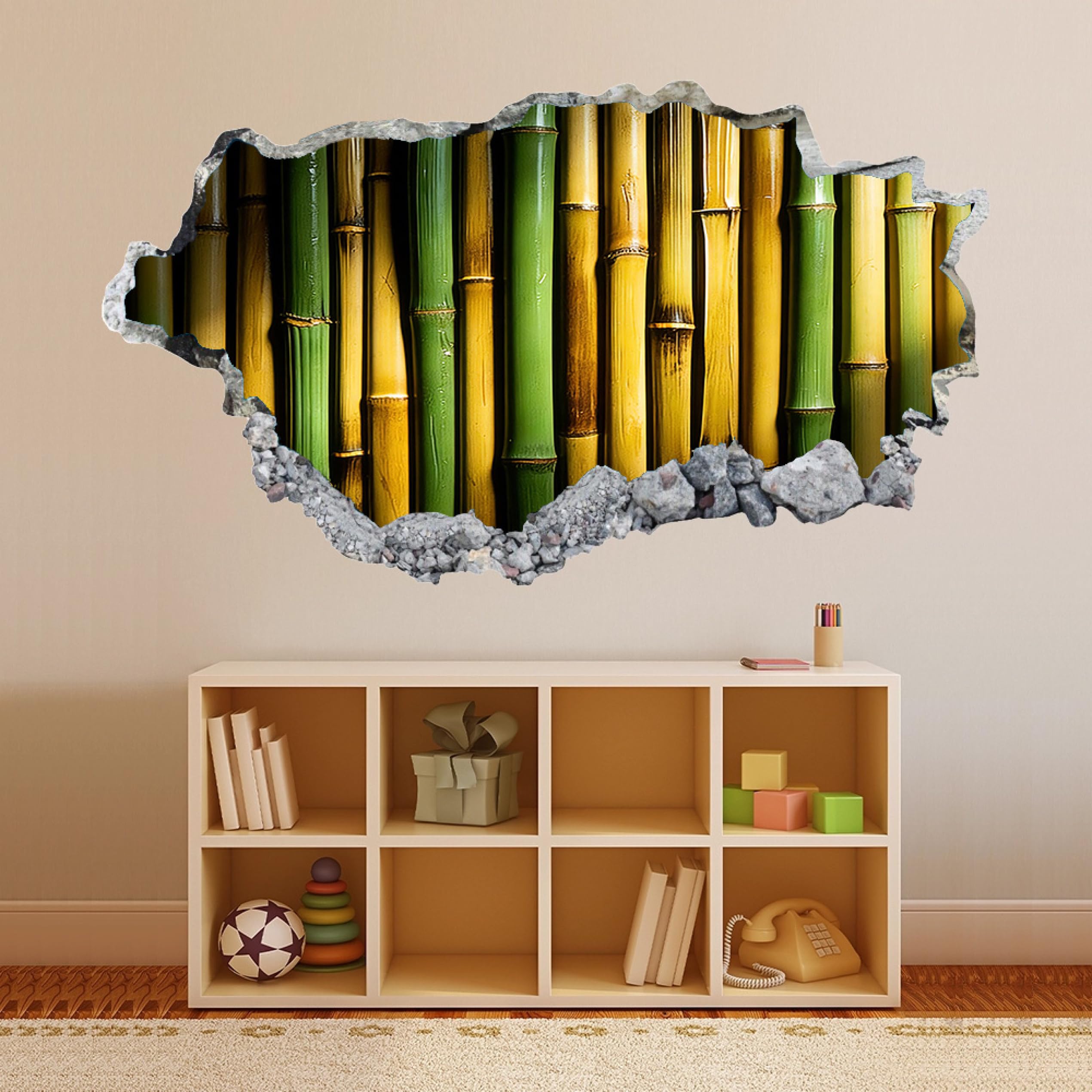 Wandtattoos 3D Durchbruch Wandsticker Bambus Mauerloch Selbstklebend Wandaufkleber für Kinderzimmer Schlafzimmer Wohnzimmer 58x101cm