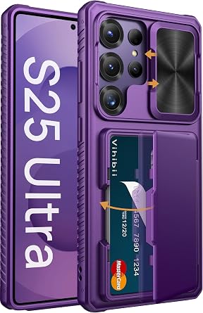 Vihibii for Samsung Galaxy S25 Ultra Case with Card Holder, Dark Purple