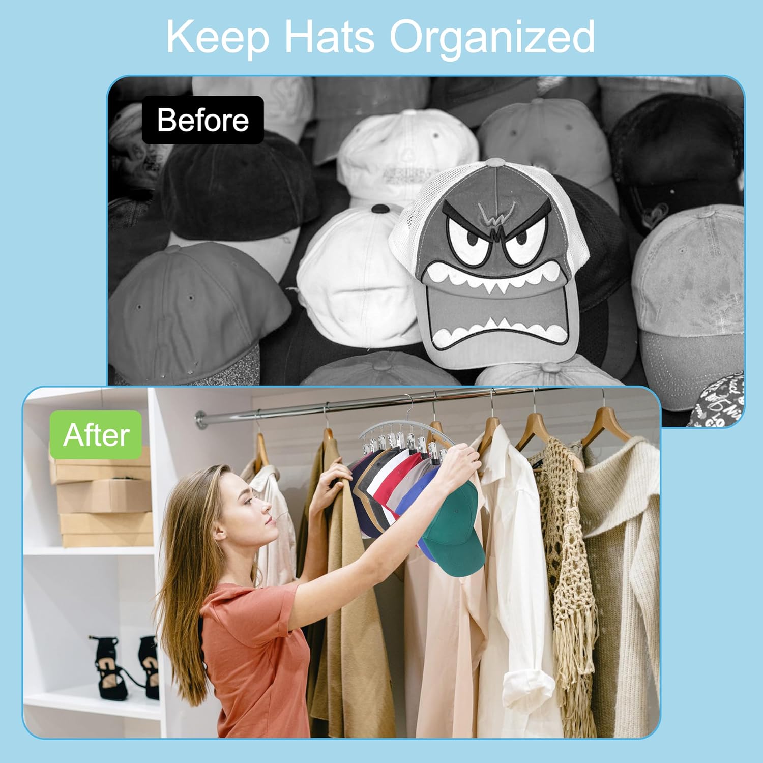 Hat Hanger for Closet,2 Pack Hat Organizer Holder for Hanger Closet Display image 3
