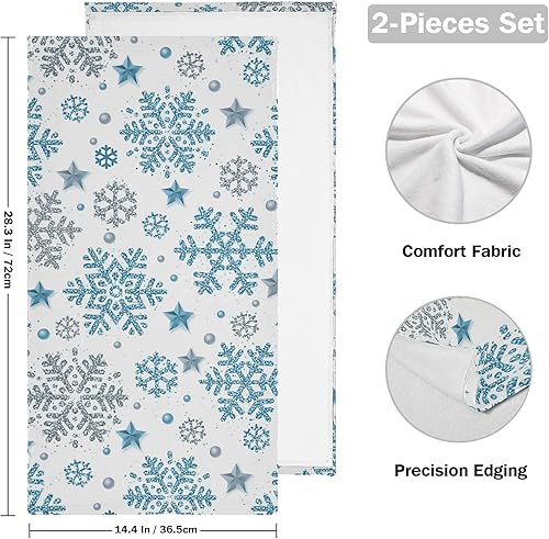 Miniatura 2 de Toalla de baño de mano con copo de nieve azul plateado de invierno, altamente absorbente, suave, para colgar, feliz Navidad, cascabel, feliz año