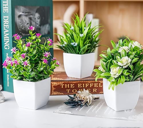 Miniatura 37 de Der Rose Paquete de 2 pequeñas plantas artificiales en maceta para mesa, escritorio, hogar, baño, oficina, decoración 2-Verde