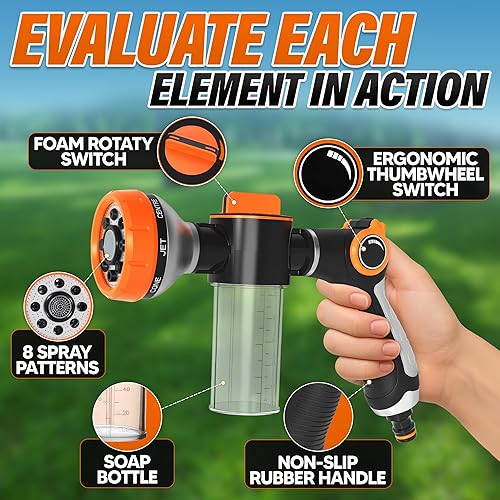 Miniatura 3 de Boquilla de manguera de jardín de alta presión para lavado de autos con dispensador de jabón, accesorio de manguera de rociador de jabón resistente