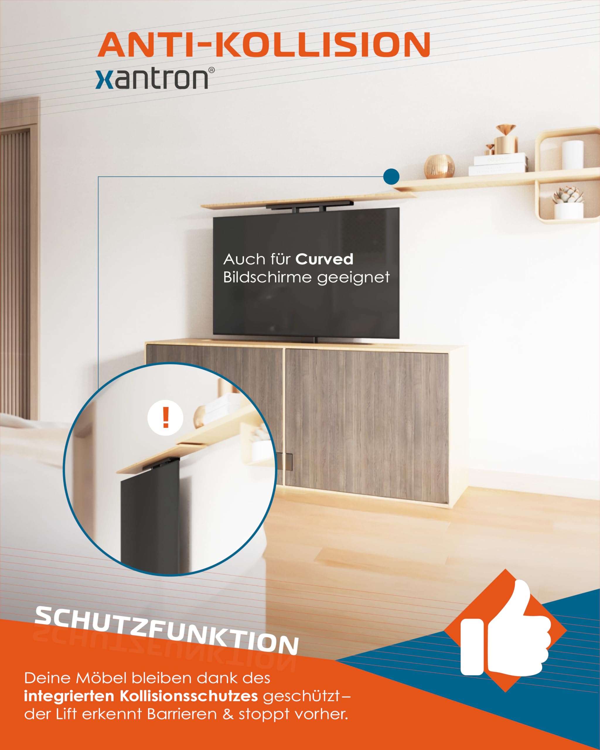Xantron TV Lift elektryczny PREMIUM-400HE-T podnośnik telewizyjny z regulacją wysokości ze sterowaniem za pomocą aplikacji i głosu do telewizorów 32-55" – kompatybilny z VESA – uchwyt do telewizora