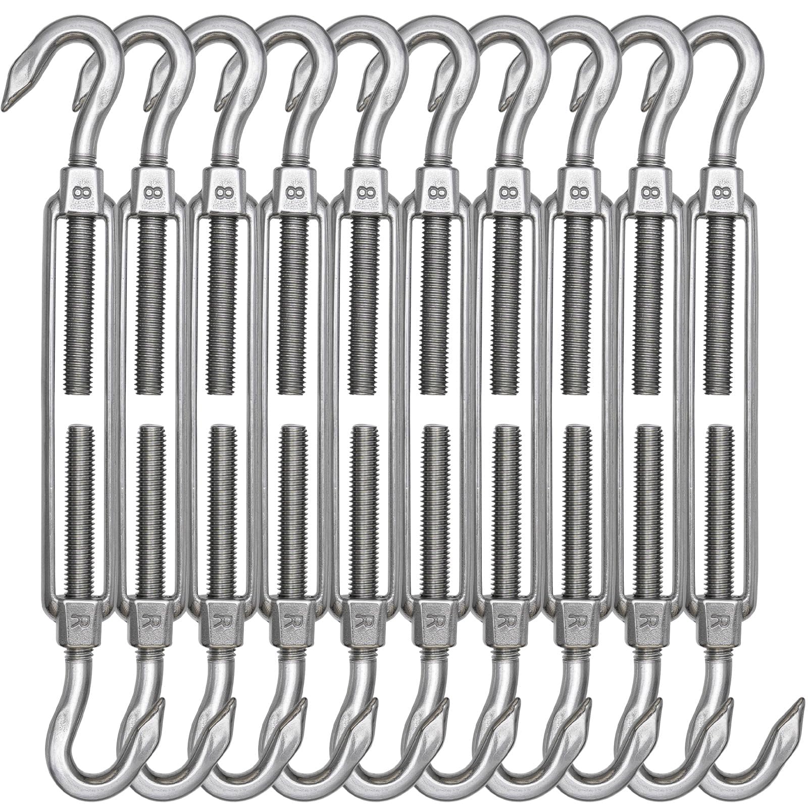 10PCS M8 Turnbuckle 304 Stainless Steel Turnbuckle Hook And Hook, Heavy
