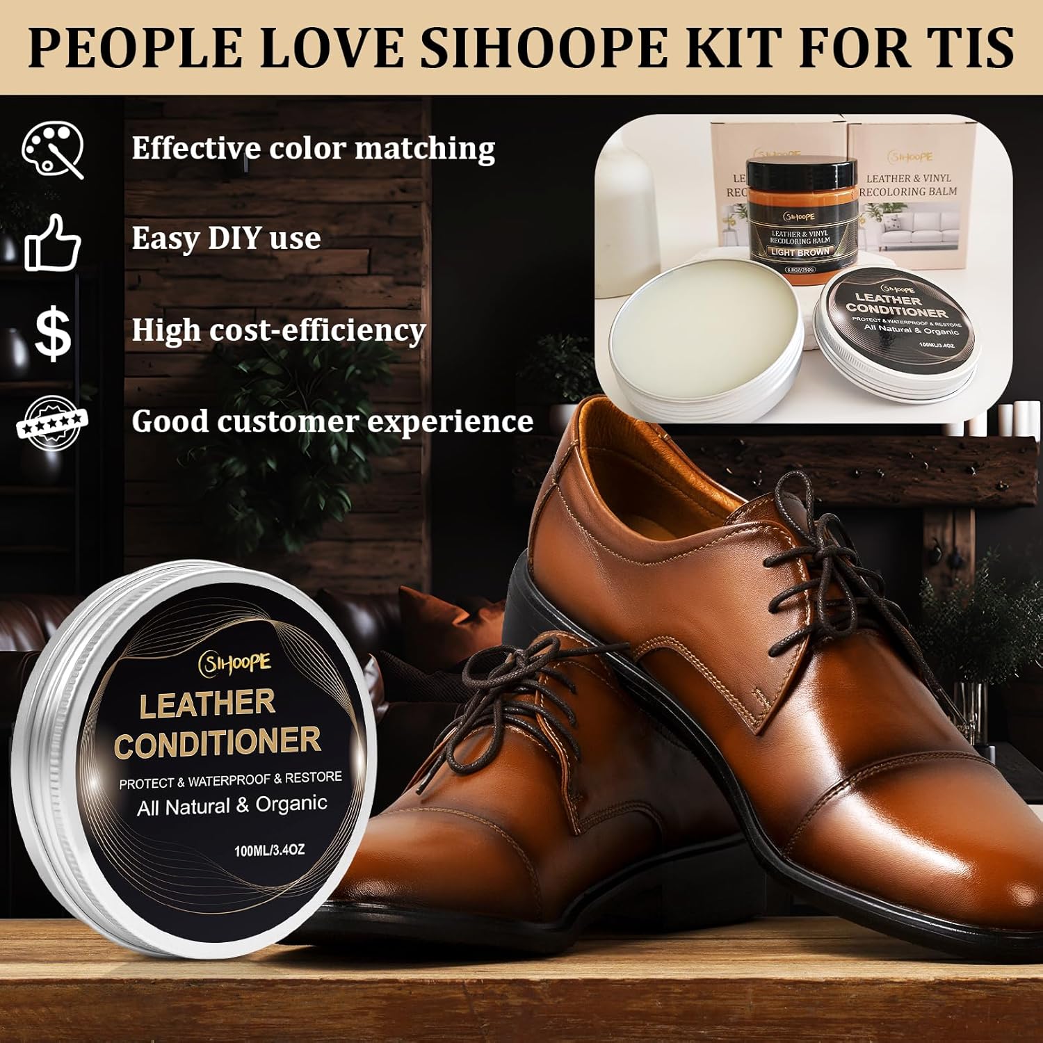 8.8oz Leather Recoloring Balm with 100ml Mink Oil,White Leather Repair Kit for Furniture,Leather Repair Cream,Leather Scratch Repair for Car Interior,Leather Conditioner for Couch - Image 2