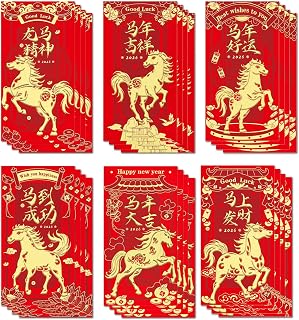 24Pcs Chinese New Year Red Envelopes - 2026 New Years Eve Party Supplies - Lunar New Year Envelopes for Chinese New Years Decorations 2026 - Horse Red Envelope for Lunar NewYears Gifts