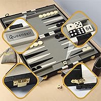 Vista 8 de Backgammon Sets for Adults – 15-Inch Black PU Leather Board Game Set – Classic 2-Player Travel Backgammon Set with 32 Playing Pieces, Dice, and Cups