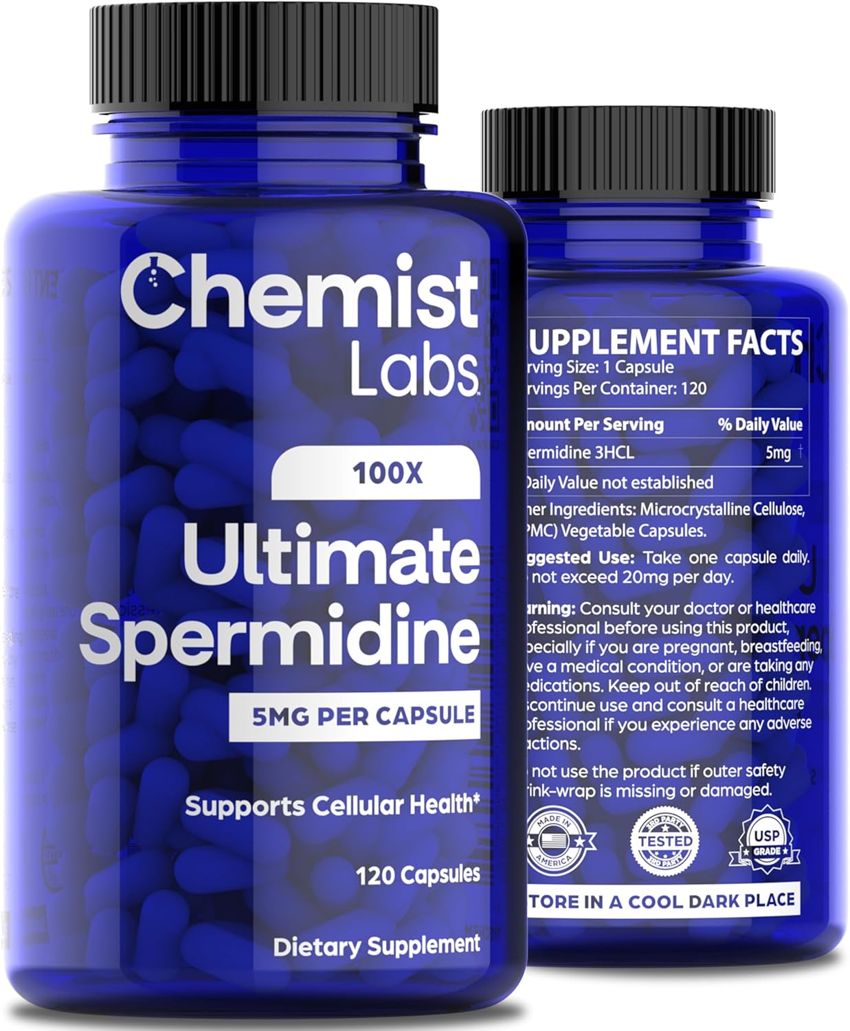 Ultimate Spermidine Supplements for Men and Women, 100x Formula, Longevity Supplements Support, 5 mg Per Capsule, 3rd Party Tested, Vegan, 120 Servings - Image 9