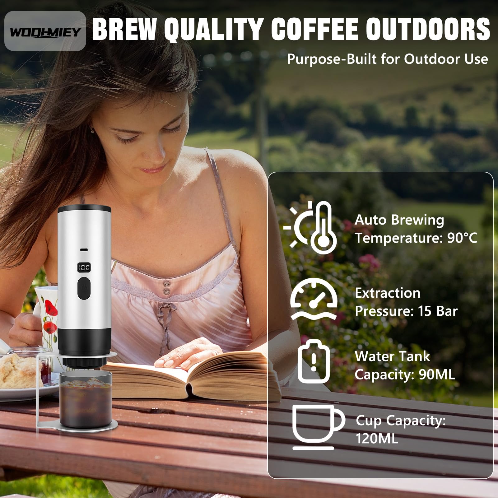 Cafetera eléctrica portátil de cápsulas con autocalentamiento y Pantalla, Recargable, 7800 mAh, Compatible con cápsulas Dolce Gustos y café molido, Ideal para Viajes, Oficina y Hog