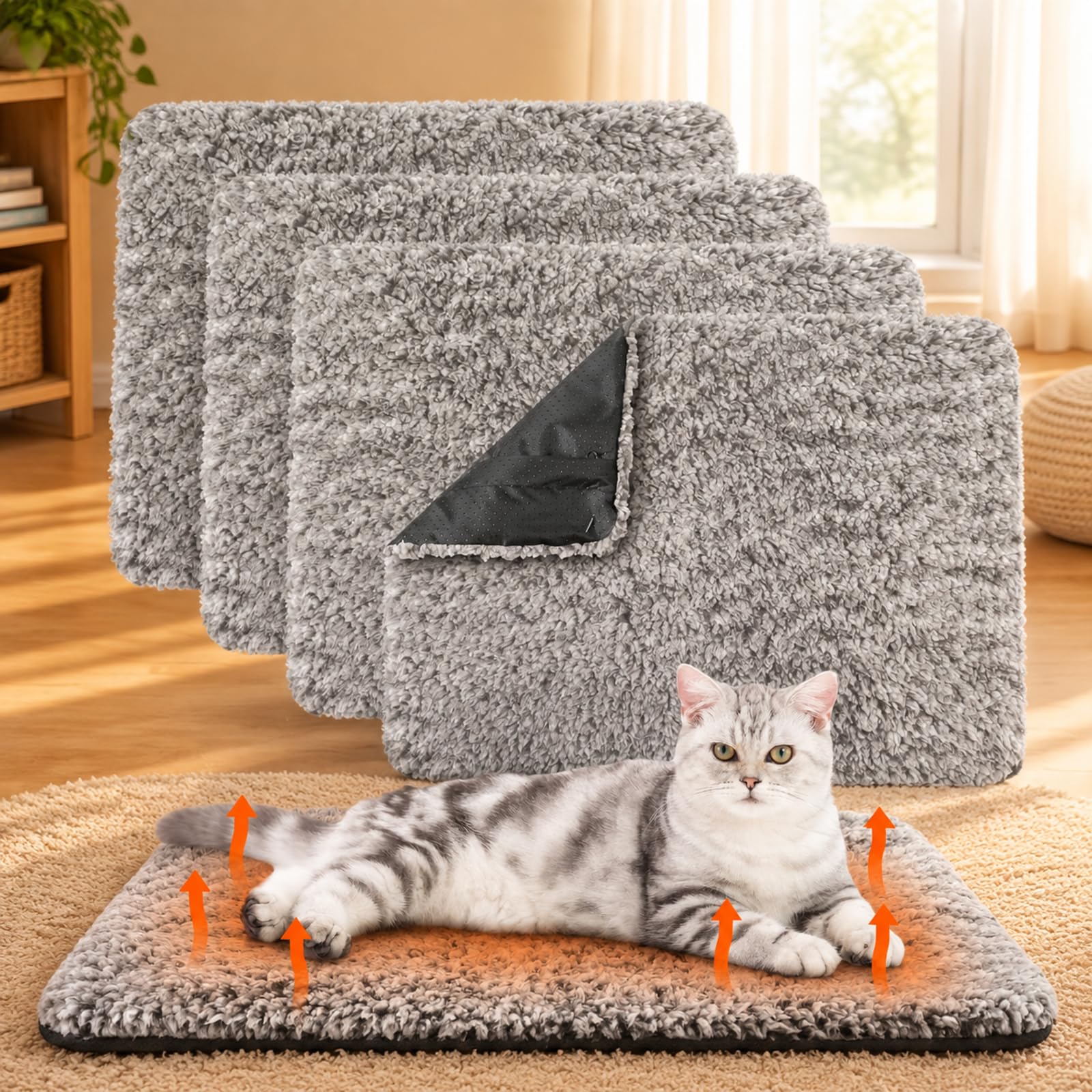 Drydiet Selbstwärmende Katzenunterlagen, selbstheizende Katzenmatte, waschbar, heimellose Hunde, Thermo-Pads, Hundehütten-Pad, reflektiert Körperwärme, warme Kistenbettmatte für drinnen und draußen