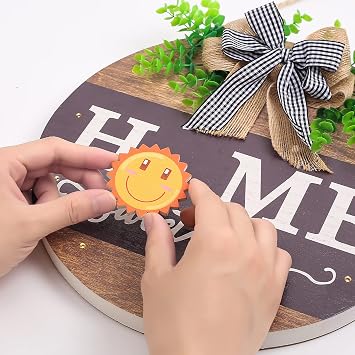 Interchangeable Welcome Sign for Front Door with 14 Changeable Icons, Farmhouse Front Porch Decor Rustic Wooden Wall Sign with 12 LED Lights, Outdoor Seasonal Welcome Home Decorations (Wood home1)