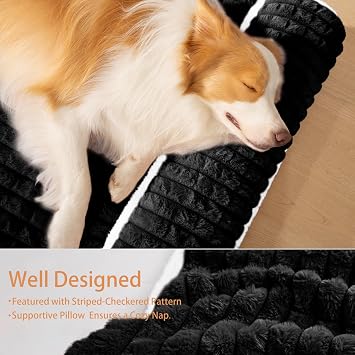 Orthopedic Dog Bed Large Sized Dog with Pillow 36''X24'', Waterproof Soft Comfortable Egg Crate Foam Pet Crate Beds Mat with Removable Washable Cover and Non-Slip Bottom, Black